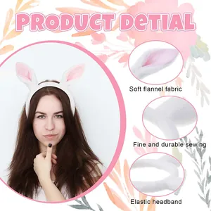 Soft white flannel rabbit ear headband detail for Halloween costume and cosplay outfits
