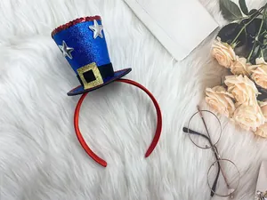 Detail view of festive glitter top hat headband for Independence Day party