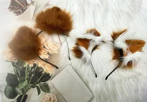 High-quality handmade faux fur animal ear headbands for Halloween Lolita cosplay
