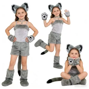 Set di costumi cosplay da lupo grigio per bambini con orecchie, zampe e coda