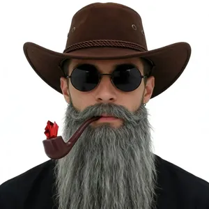 Western cowboy costume set featuring a long grey fake beard, hat and sunglasses