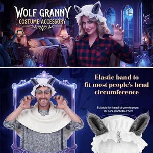 Wolf granny costume set with ears hat and glasses featuring head size measurements