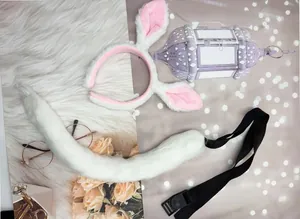 Detail showing plush animal ears headband and tail set for Halloween costumes.