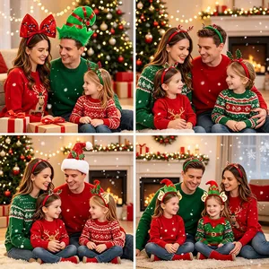 Set de diademas navideñas familiares con astas de reno y gorros de elfo