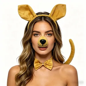 Dettaglio del set costume da canguro 4 pezzi con cerchietto, naso, papillon e coda