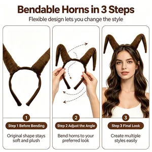 Flexible brown bull horn headband for Halloween costumes in three-step style guide