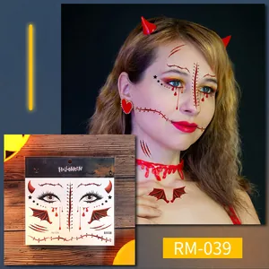 Horror Halloween gezichtstatoeage stickers met bloederige duivelsmakeup en stekenpatroon