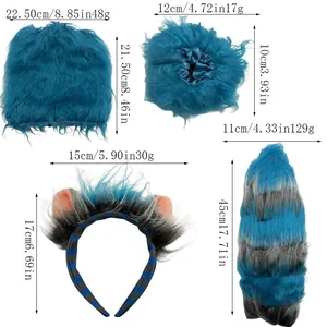 Detailed size and weight chart for the blue plush animal ears and tail cosplay set