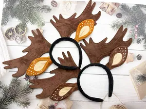 Serre-tête de bois de renne de Noël avec oreilles en peluche pour déguisements
