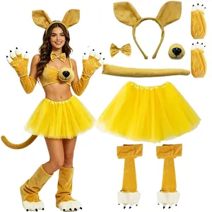 Set di Costumi da Canguro per Halloween in Peluche Corto con Cerchietto con Orecchie di Animale Naso Papillon Coda Gonna Tutù per Spettacoli e Feste