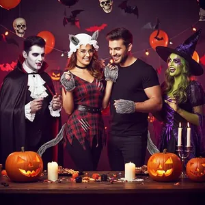Wolf Grandmother Halloween costume set including hat tail and gloves in party scene