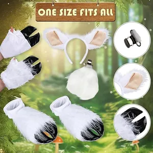 Comprehensive white plush sheep animal costume set including headband ears tail and paws