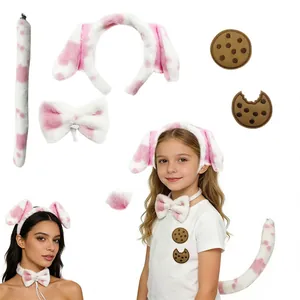 Pink Dalmatian ear headband and tail costume set for party performance outfit