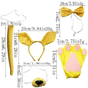 Set costume da canguro in peluche giallo con fascia per orecchie coda e zampe per Halloween