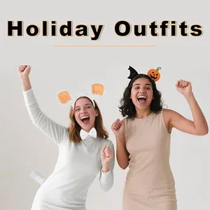Two girls wearing cute plush animal ears and pumpkin headbands for holiday outfits