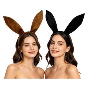 Soft plush bunny ear headbands for cosplay and Halloween costumes in brown and black