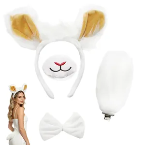 Cute plush alpaca costume set with ears headband, bowtie, and fluffy tail accessories