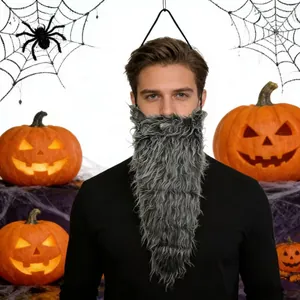 High-quality detailed shot of a long grey fake beard for Halloween costume party dress-up