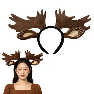 Serre-tête bois de renne marron en peluche pour cosplay de Noël et accessoire de fête