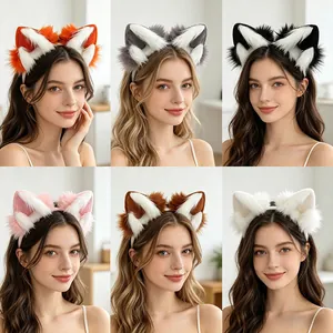Six colors of fluffy faux fur animal ear headbands for Halloween and Lolita cosplay