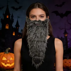 Realistic long grey faux fur beard accessory for Halloween costume party dress-up