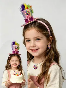 Kids candy themed mini top hat headband with lollipop necklace and earring set