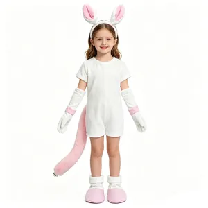 Cute kids white rabbit costume set including bunny ears headband, tail, and gloves
