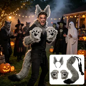 Set costume lupo grigio fatto a mano con orecchie zampe e coda per Halloween cosplay party