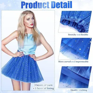 Details of blue star tutu skirt showing 3 layers of yarn and quality stitching for adults