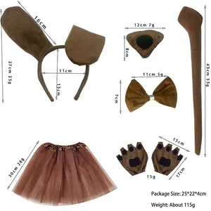 Vue détaillée de l'ensemble de costume de chiot 6 pièces avec dimensions et poids.