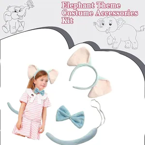 Gros plan du kit de costume d'éléphant incluant serre-tête, nœud papillon et queue