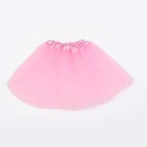 Detailed view of a layered pink tulle tutu skirt with an elastic satin waistband