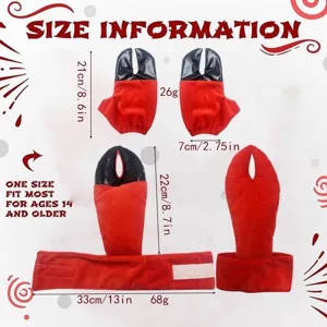 Información detallada sobre el tamaño del set de diadema y guantes de pinza de cangrejo