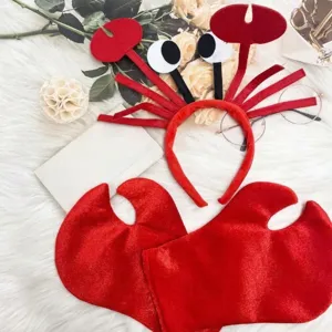 Conjunto de diadema de cangrejo rojo y guantes de garra gigantes para disfraz de Halloween