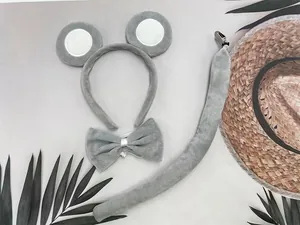 Gray plush elephant costume set including ear headband, bow tie, and clip-on tail