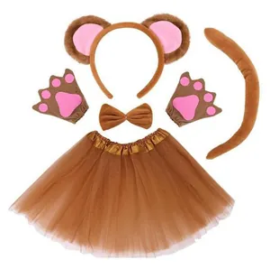 Complete brown bear costume set including tutu, ears headband, paws, and tail