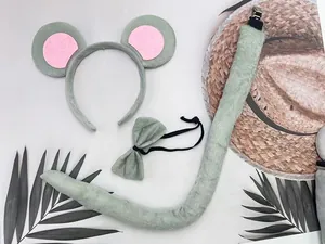 3-piece grey plush mouse costume set includes mouse ears headband bow tie and long tail
