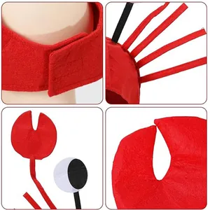 Detailed view of red crab costume accessories including claw, legs, and headband fastener.