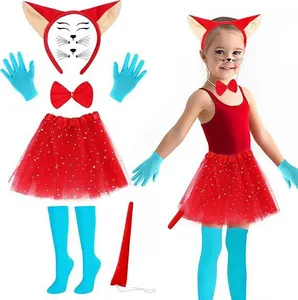 Panoplie complète de 6 pièces déguisement de chat renard rouge et bleu pour cosplay enfant