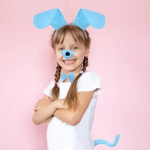 Déguisement de chiot bleu clair pour enfants, comprend oreilles, nez, nœud et queue.