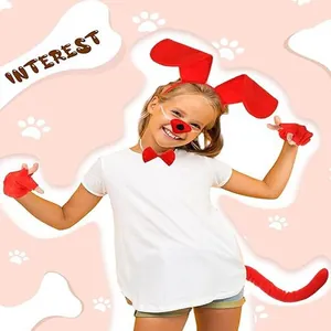 Modèle portant un ensemble d'accessoires de costume de chien rouge avec bandeau pour Halloween
