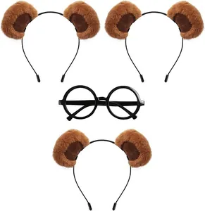 Close-up of cute plush panda ear headbands and round black glasses costume set