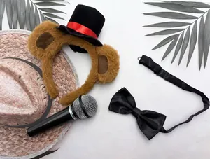 Set de diadema con orejas de oso, sombrero de copa y pajarita negra para cosplay
