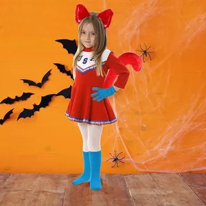 Detailansicht des plüschigen Katzenohr-Stirnbands und Fuchsschwanz-Kostüms für Kinder