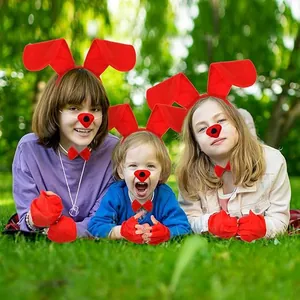 Set de serre-tête oreilles de chien rouge pour enfants et adultes, idéal pour Halloween
