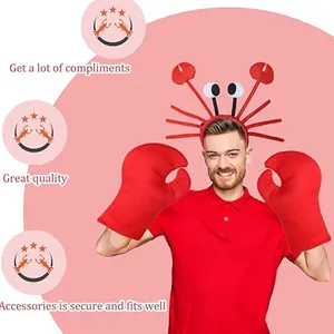 Red crab costume set with lobster headband and plush claws for Halloween parties