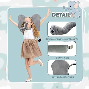Dettaglio del cerchietto orecchie di elefante, proboscide flessibile e coda per bambini.