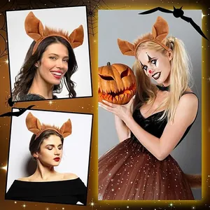Halloween costume set with brown pointed ears headband and sparkling tutu skirt for women