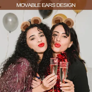Close-up detail of cute plush panda ear headbands featuring a unique movable ears design
