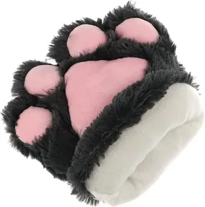 Plush cat paw cosplay gloves with soft pink pads for animal costumes